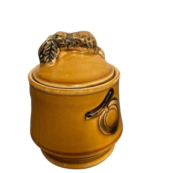 Vintage Harvest Gold Ceramic Tea Coffee Set Fruit Relief Squirrel Finial 5pc - Picture 10 of 16